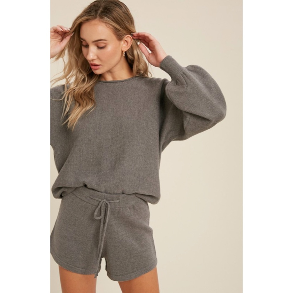 SOLD OUT Dark Gray Knit Sweater Lounge Shorts Set - Picture 3 of 5